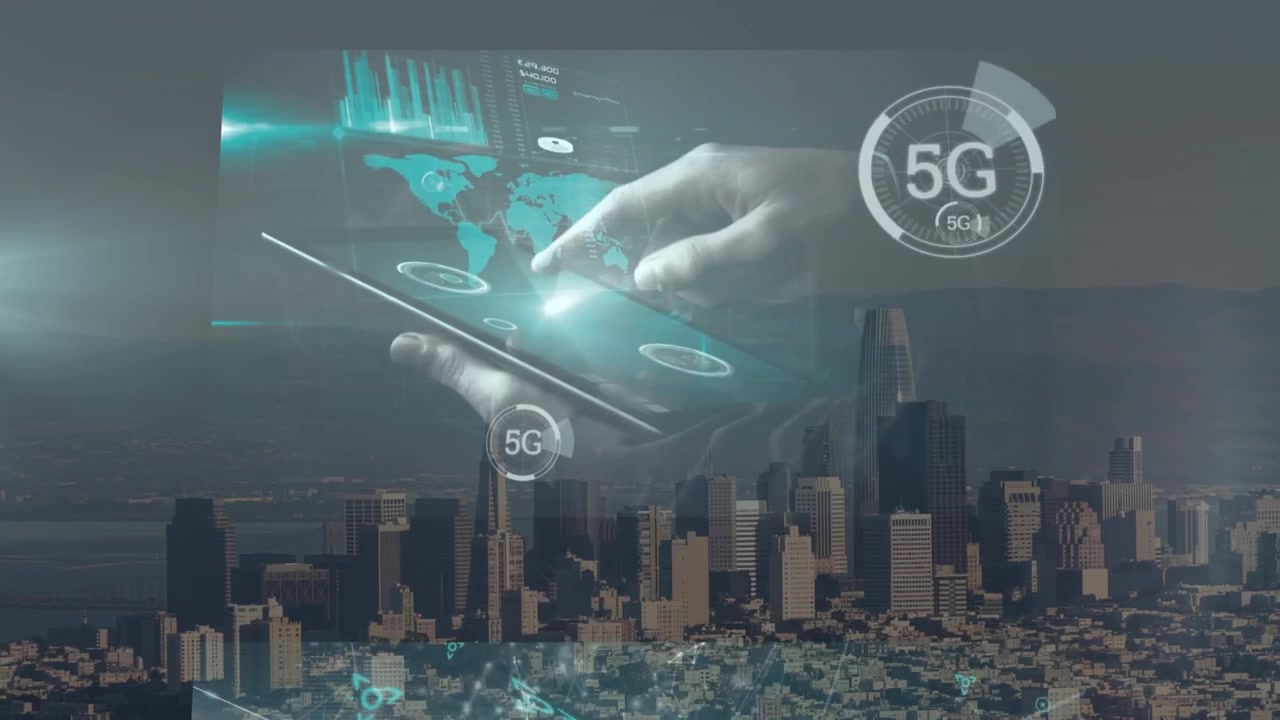 Animazione dell'elaborazione dati su un paesaggio urbano