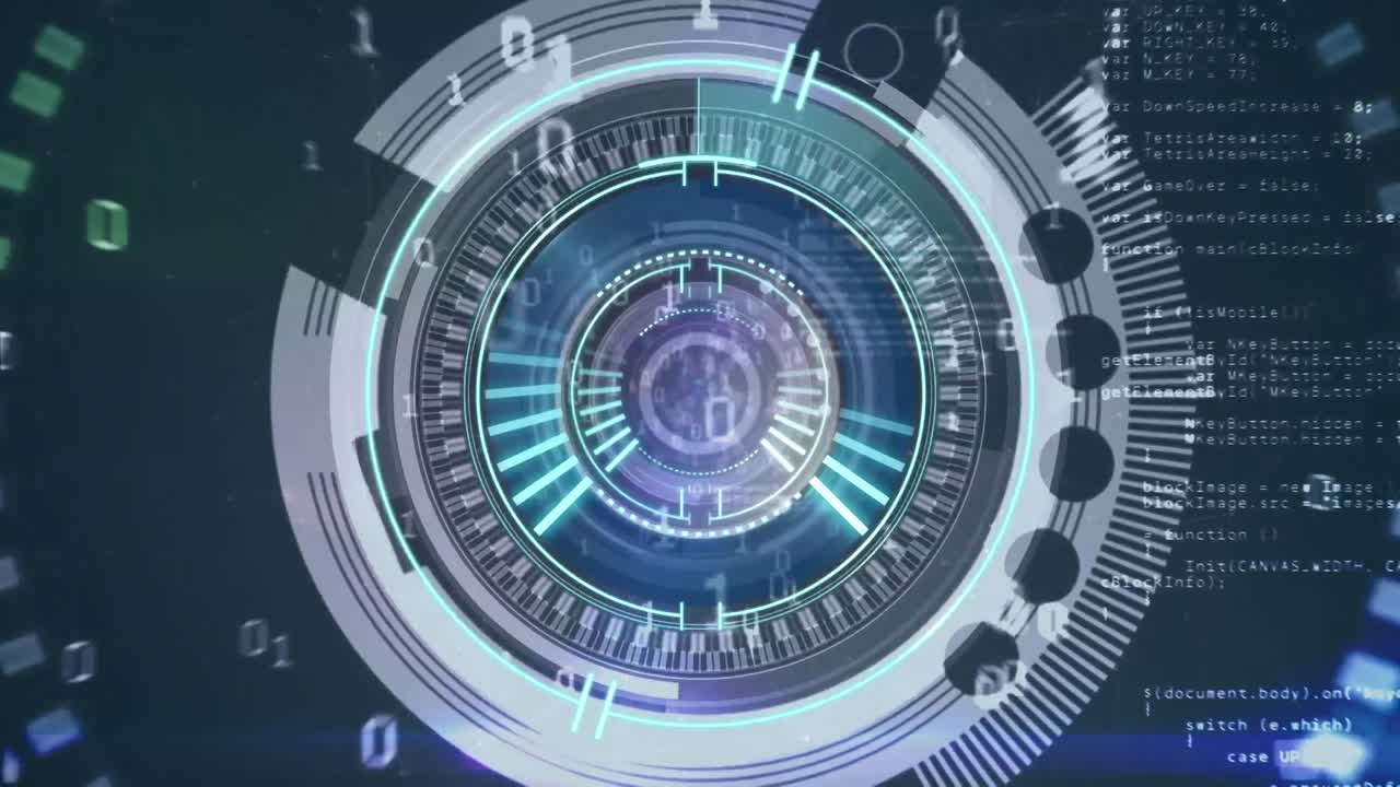 Animation of scope spinning over binary coding and network of connections