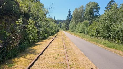 Moving-on-railway-tracks-next-to-an-asphalt-road