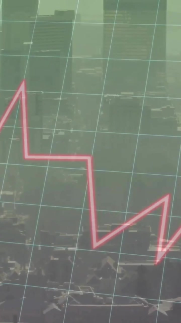 Animation of financial data processing over cityscape
