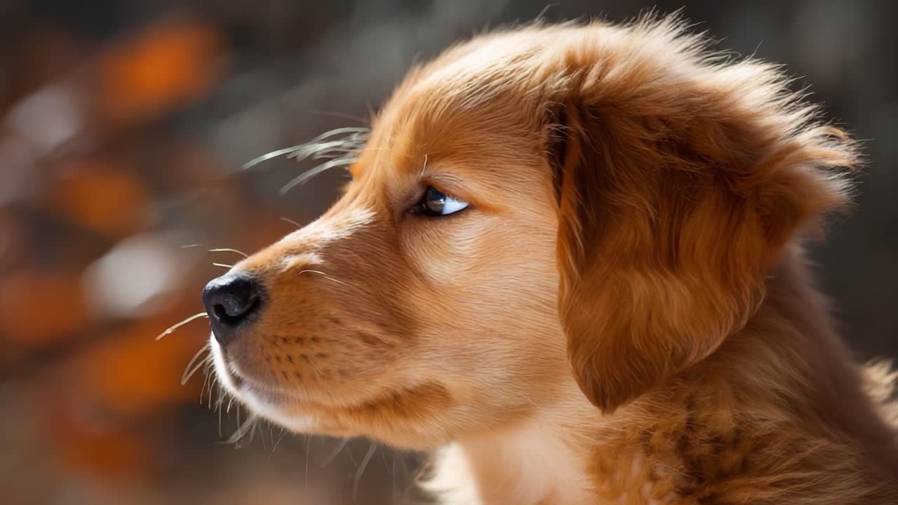 Captivating Golden Retriever Puppy in Thoughtful Profile: A Journey of Innocence and Curiosity Captured in Amber Light