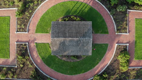 top view of the rose garden and landscaped walkways in roger williams park