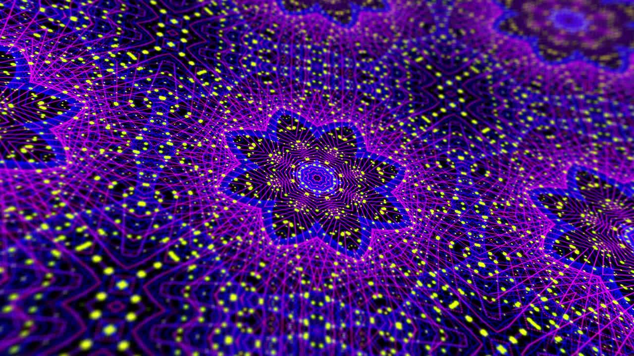 animación en bucle sin costuras abstracta del fractal de mandala digital. 4k partículas florales multicolores concepto de gráficos de movimiento de cuadrícula. fondo caleidoscópico para yoga, meditación, fitness, clubes, etc.