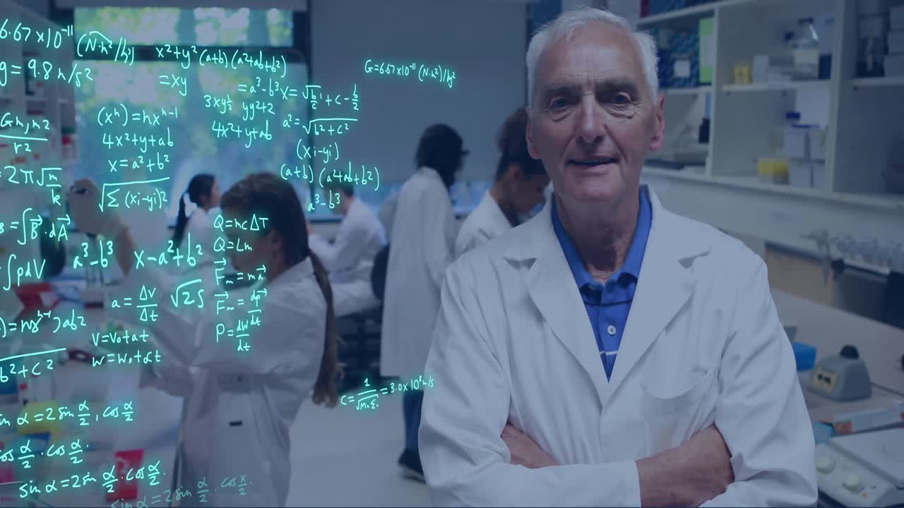 실험실에서 백인 남성 교사에 대한 데이터 처리의 애니메이션