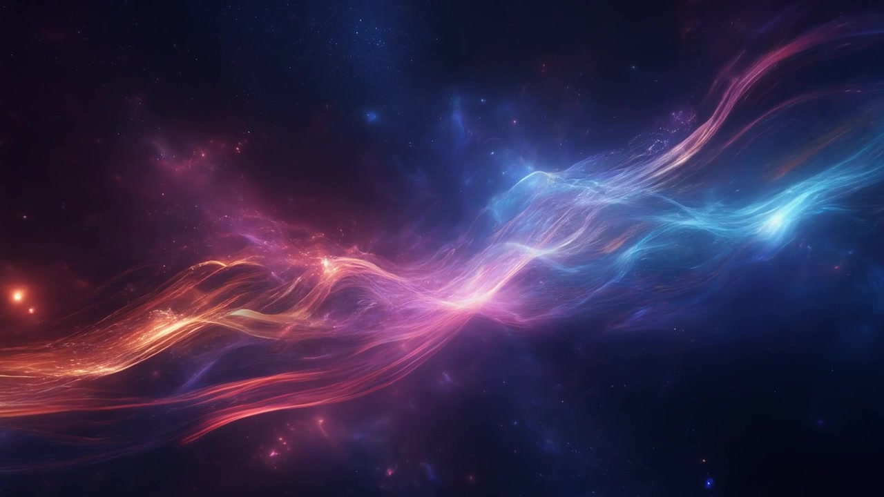 Abstract Cosmic Nebula with Flowing Light Waves in Deep Space