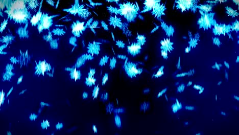 snowflakes falling on blue background, loop glitter animation,