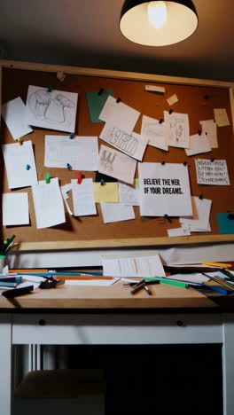 inspirational corkboard with ideas and notes