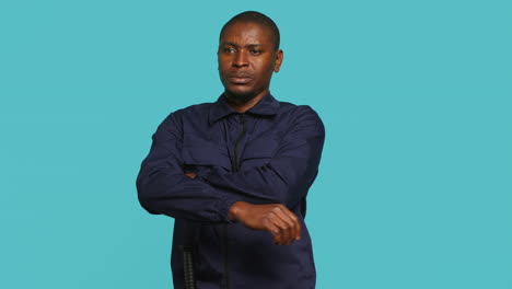 portrait of smiling security agent securing assigned post