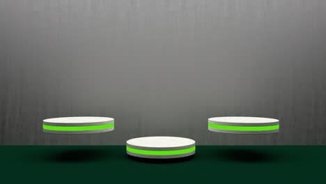 el soporte de producto dorado es un pedestal futurista o de podio en una pantalla vacía que crece con una luz intermitente con telón de fondo azul. renderización 3d. bucle sin costuras.