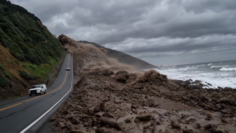 coastal landslide and road damage