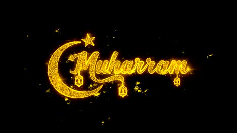 muharram wish text sparks particles on black background.