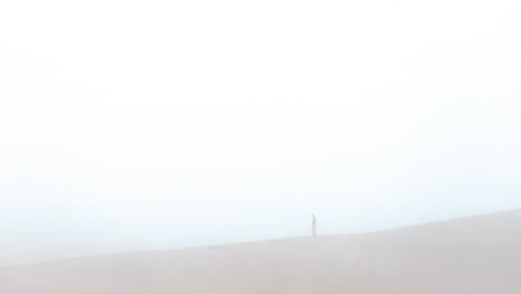 a man standing on a dune. huacachina, peru, desert, drone aerial
