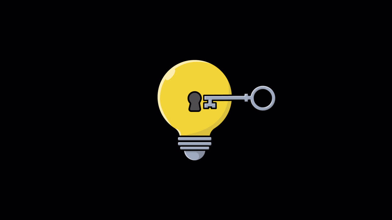 Animated Key Unlocking a Light Bulb for Idea Generation