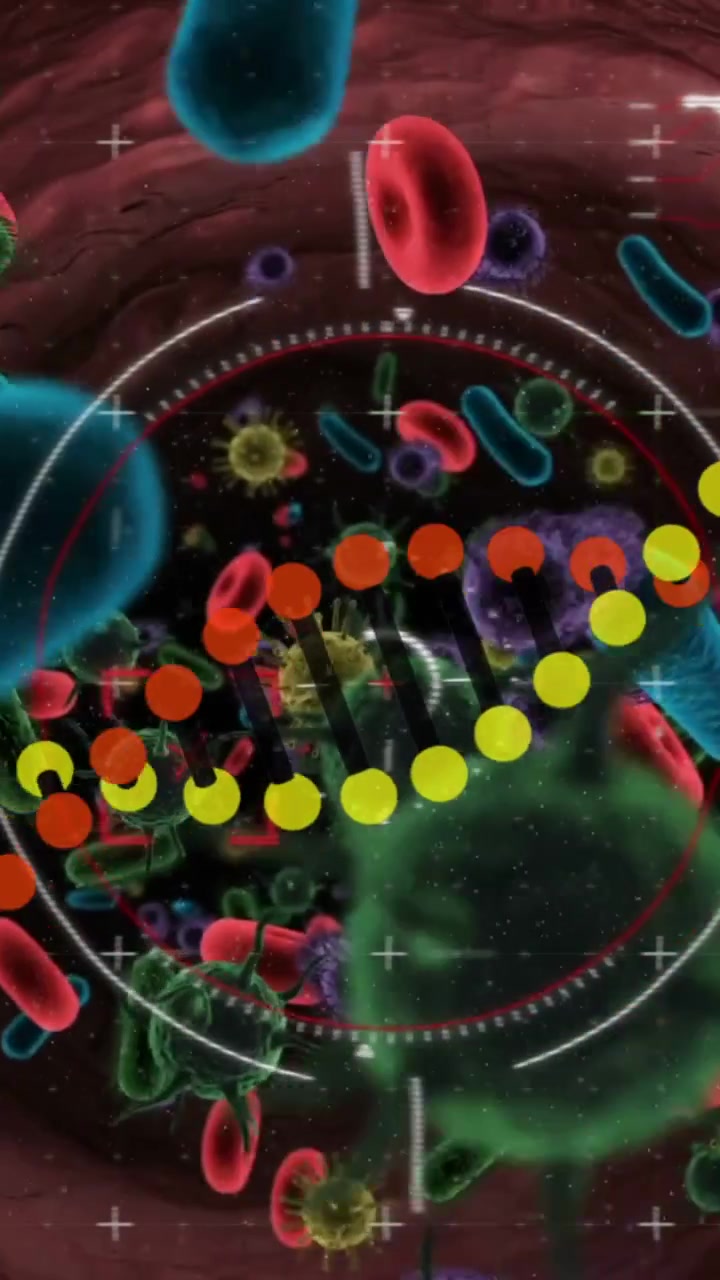 Animazione di filamento di DNA ed elaborazione dati su cellule virali