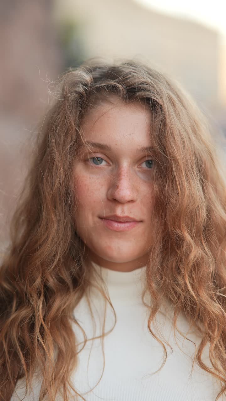 Retrato de una joven mujer con cabello rizado