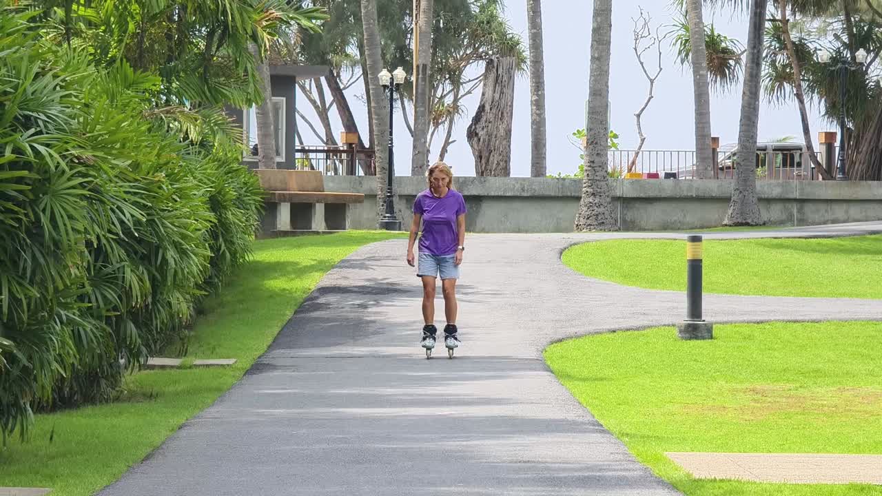 Woman roller skating in a park