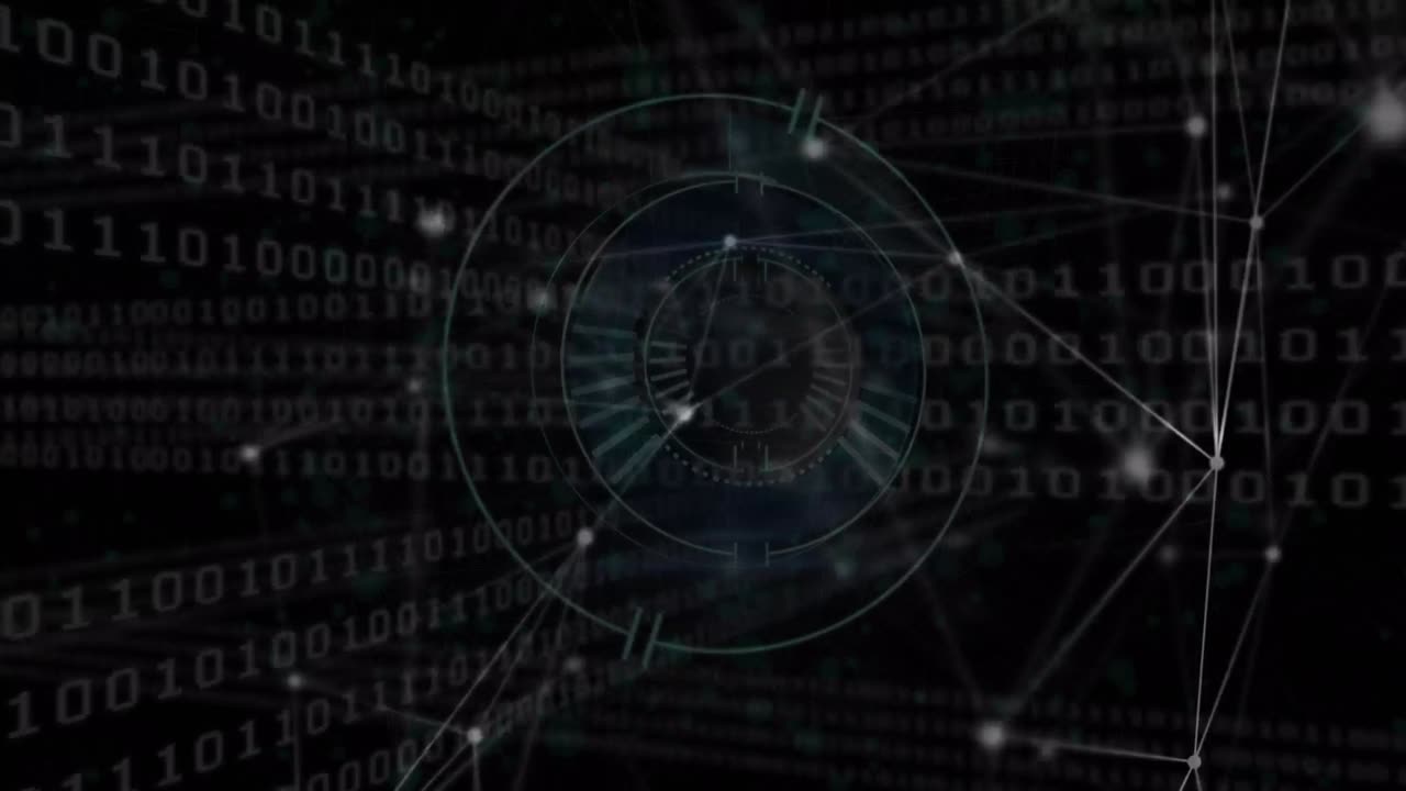 animación de la red de conexiones con procesamiento de datos sobre el escaneo de alcance sobre fondo negro