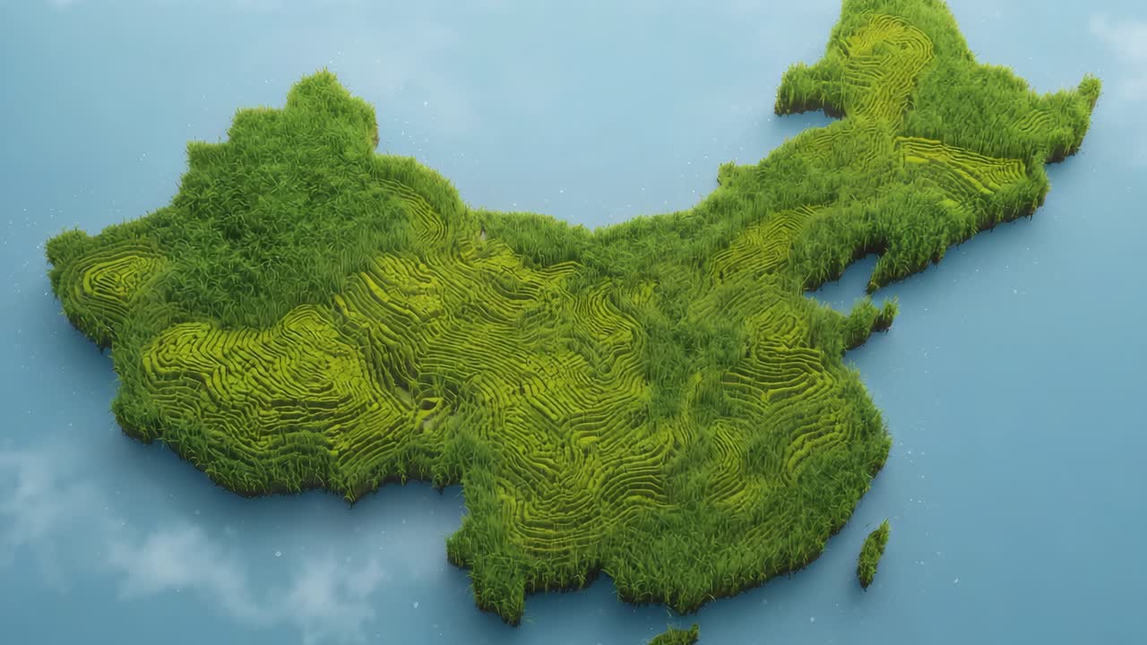 3D Render of China Map with Green Topography