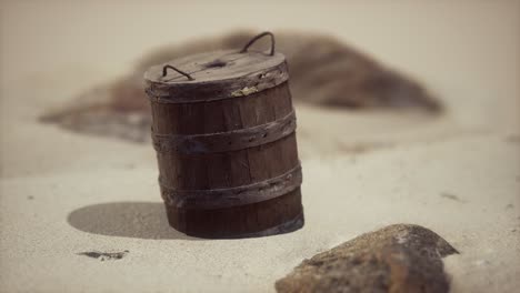 old wooden basket on the sand at the beach