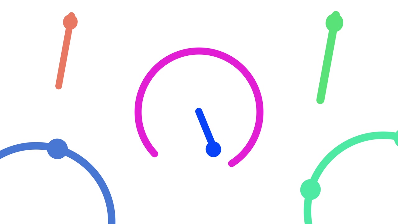 Dashboard motion design needles and circular arcs animation isolated on white background