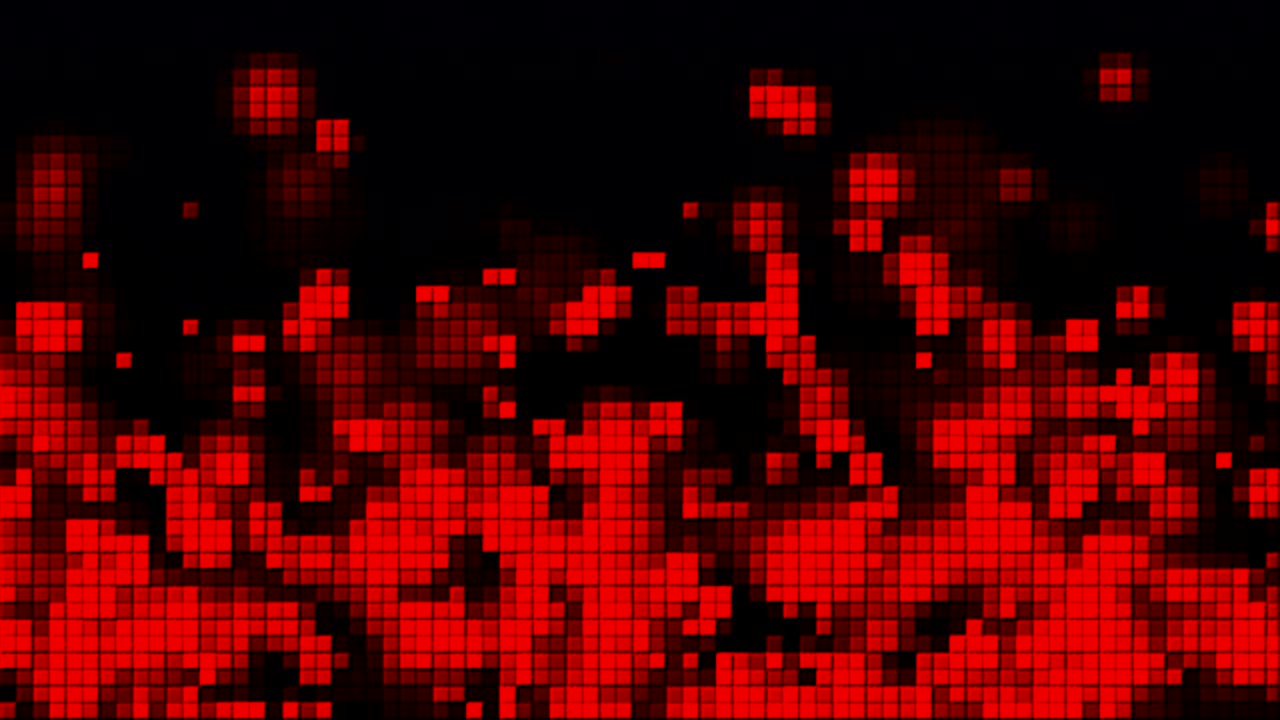 Mosaic with red rising bubbles and square pieces, computer generated background, 3D rendering