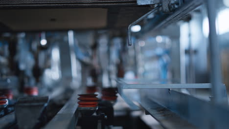 warehouse cardboard packing automat at technological factory facility close up