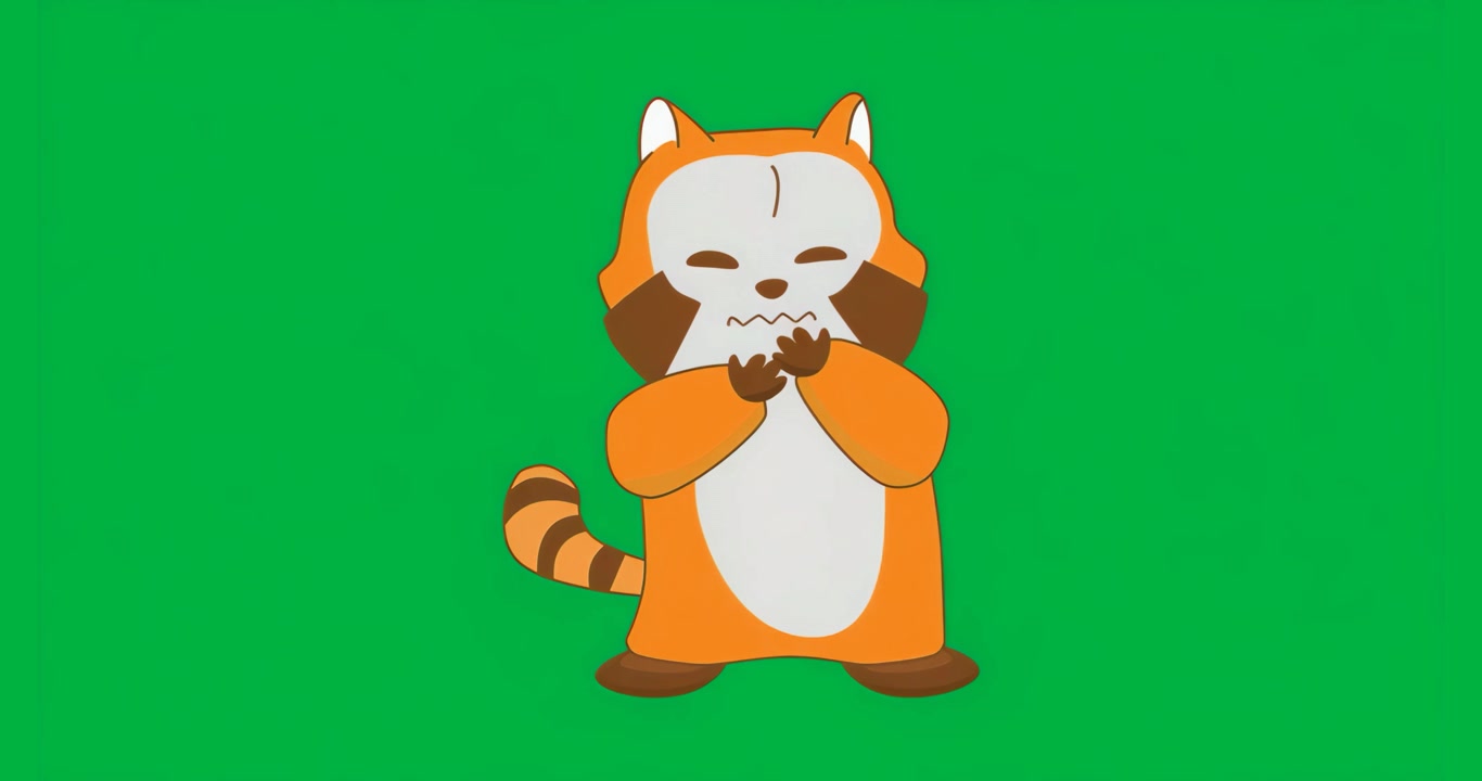 Effetto glitch pulsante su sfondo trasparente che fa sì che un panda rosso si copra la bocca preoccupato, a rappresentare un glitch.