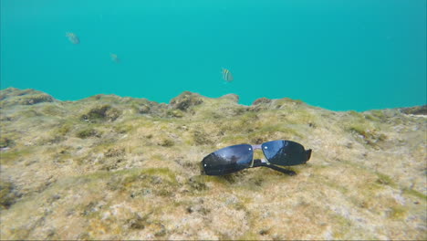 Gafas-De-Sol-Bajo-El-Agua-En-El-Fondo-Del-Mar