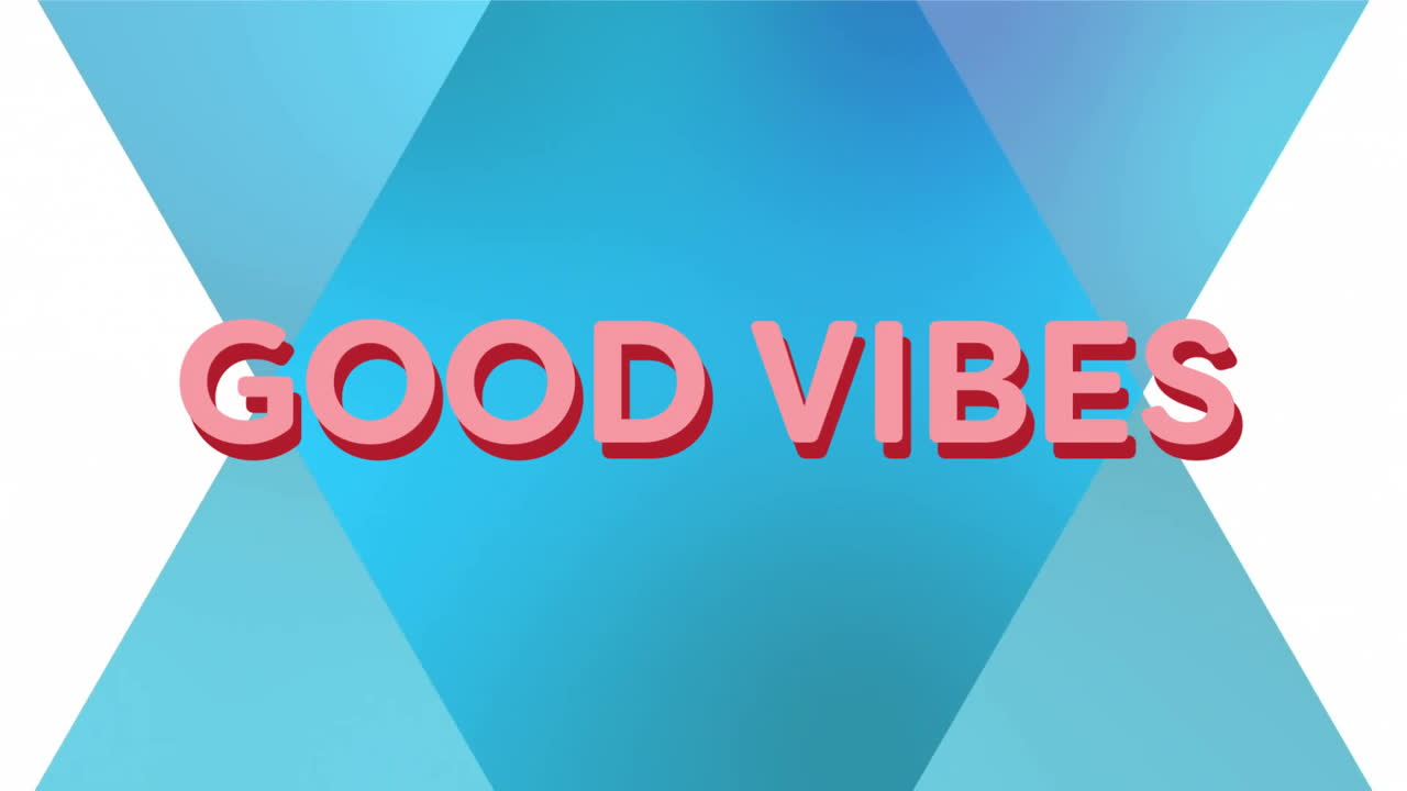 buenas vibraciones texto sobre formas geométricas azules animación