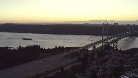 Cars-Traveling-Across-The-Twin-Suspension-Bridges-Of-Tacoma-Narrows-Bridge-In-Washington-State,-United-States