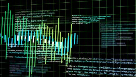 Animation of financial data processing over black background