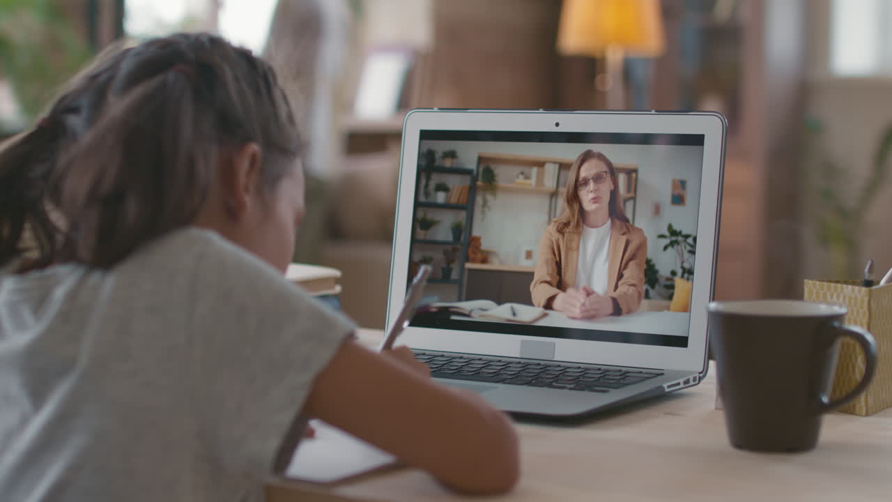 Girl Studying Online with Teacher