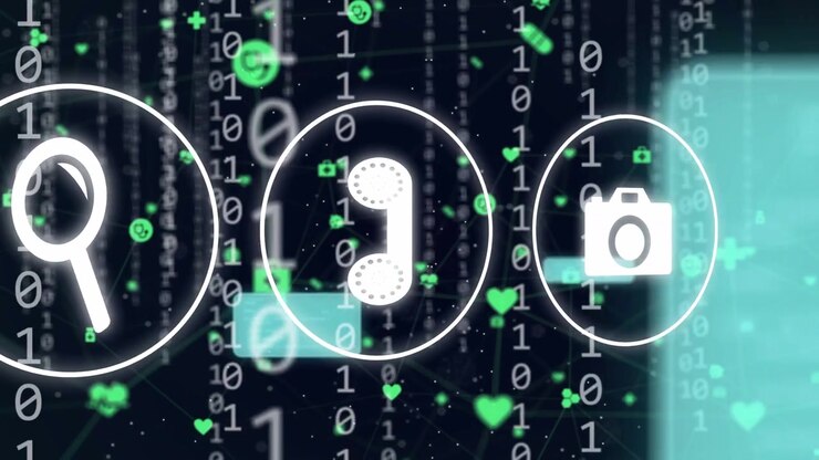 Single glowing ring appearing right initiating rings joining, sliding, rotating, showing data flow