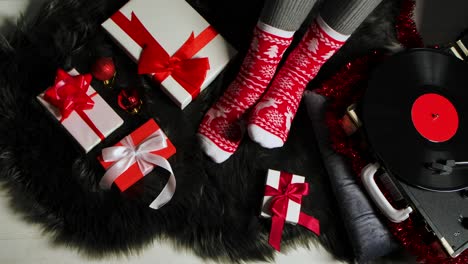 Christmas Gifts and Cozy Socks with Vinyl Record Player