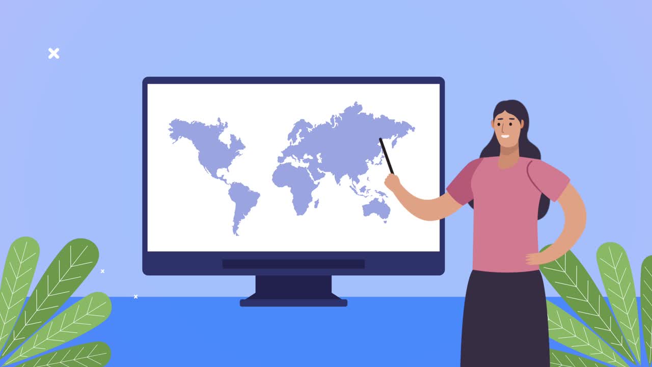 trabajadora femenina con el planeta tierra en el escritorio