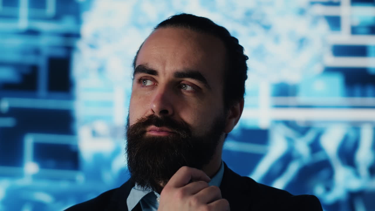 IT male expert implementing new digital AI neural networks for deep learning