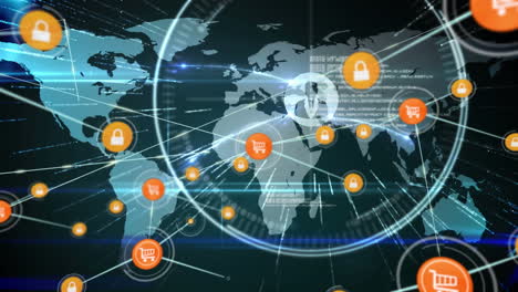 animation of networks of connections with icons over world map