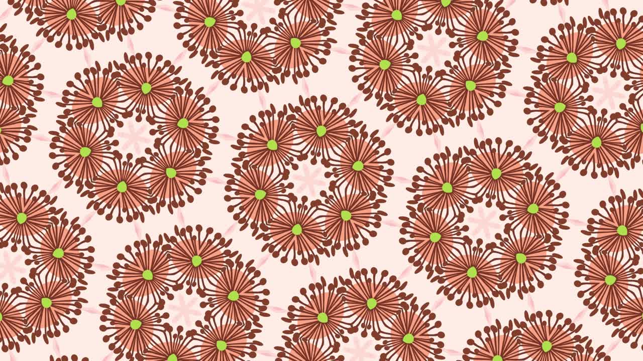 4k caleidoscopio con flores coloridas. ilusión óptica. los objetos cambian de forma y tamaño al azar. fondo suave y suave.