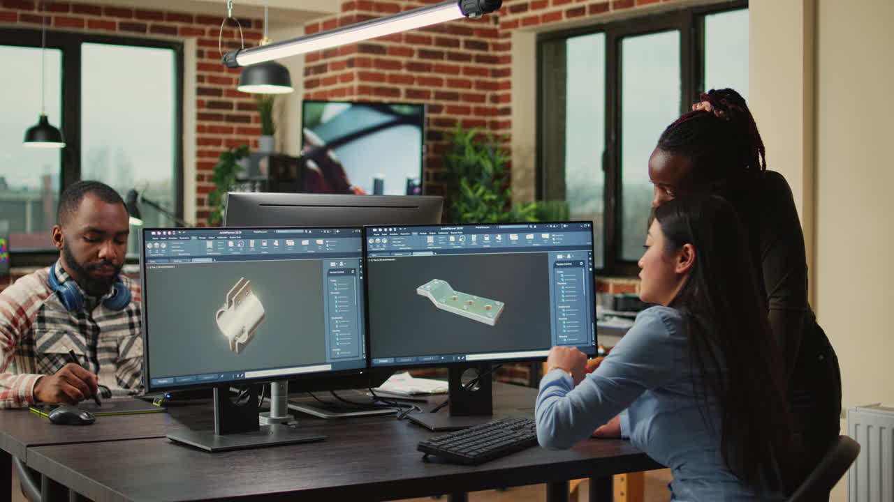 Creative agency diverse team editing video footage using color grading