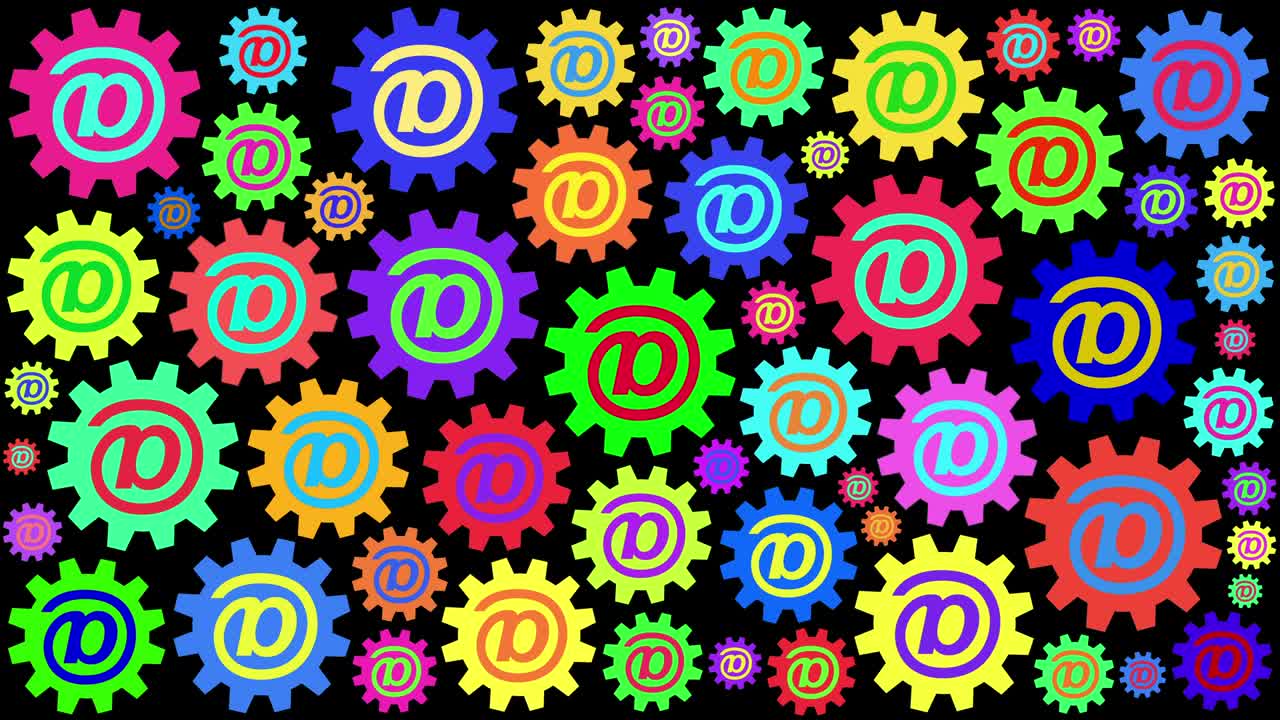 signo "at" engranajes girando fondo