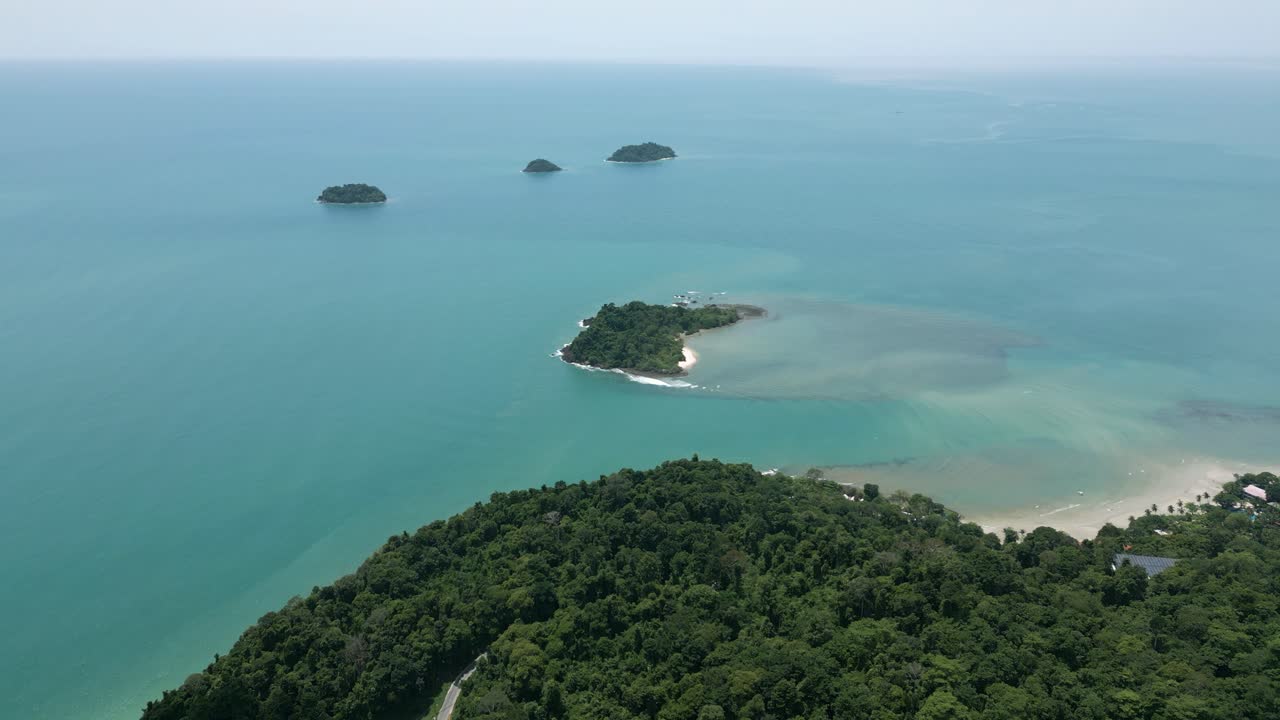 Aerial Scenic Nature Drone Footage of the Mountains and Beaches on the Tropical Island of Koh Chang in Thailand on a Sunny Day