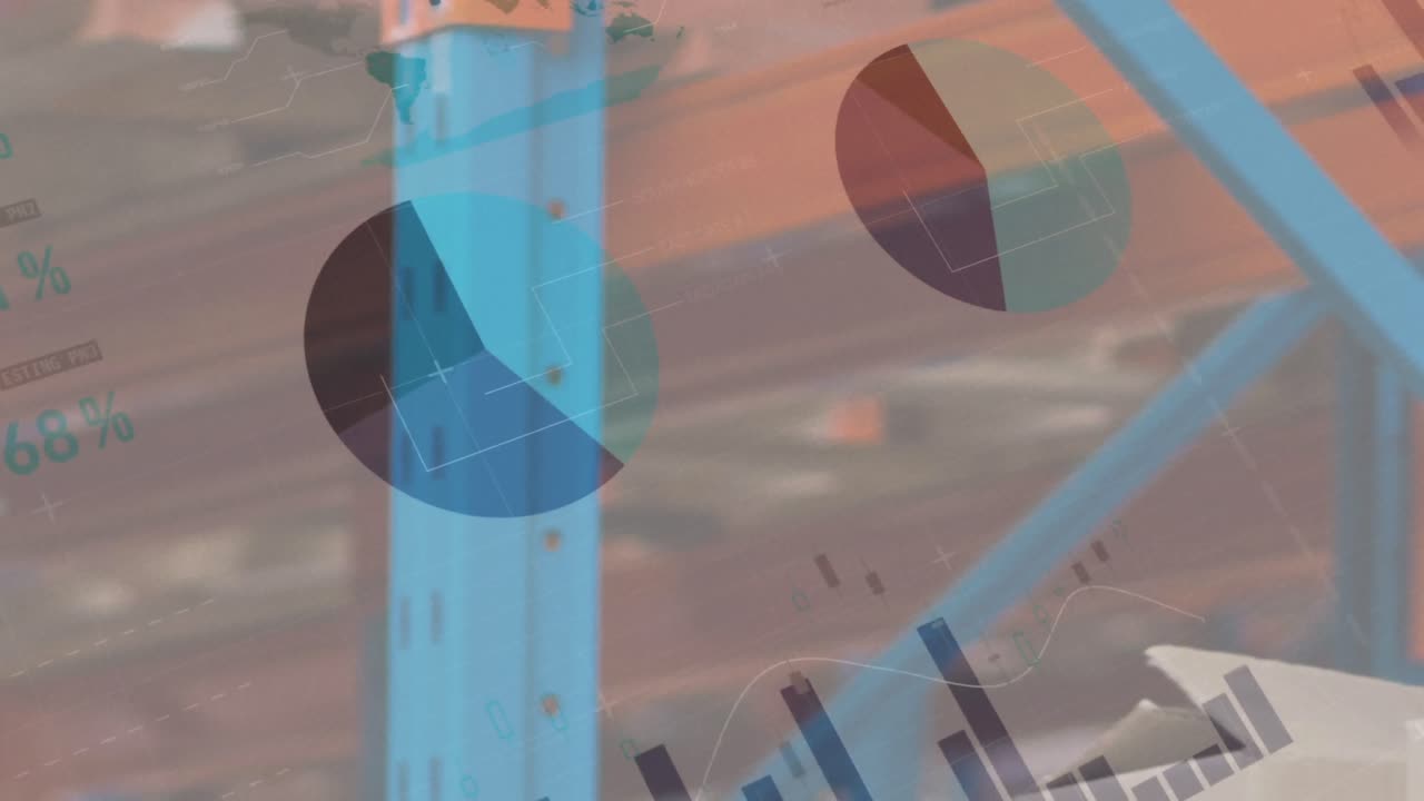 animación del procesamiento de datos en un almacén vacío