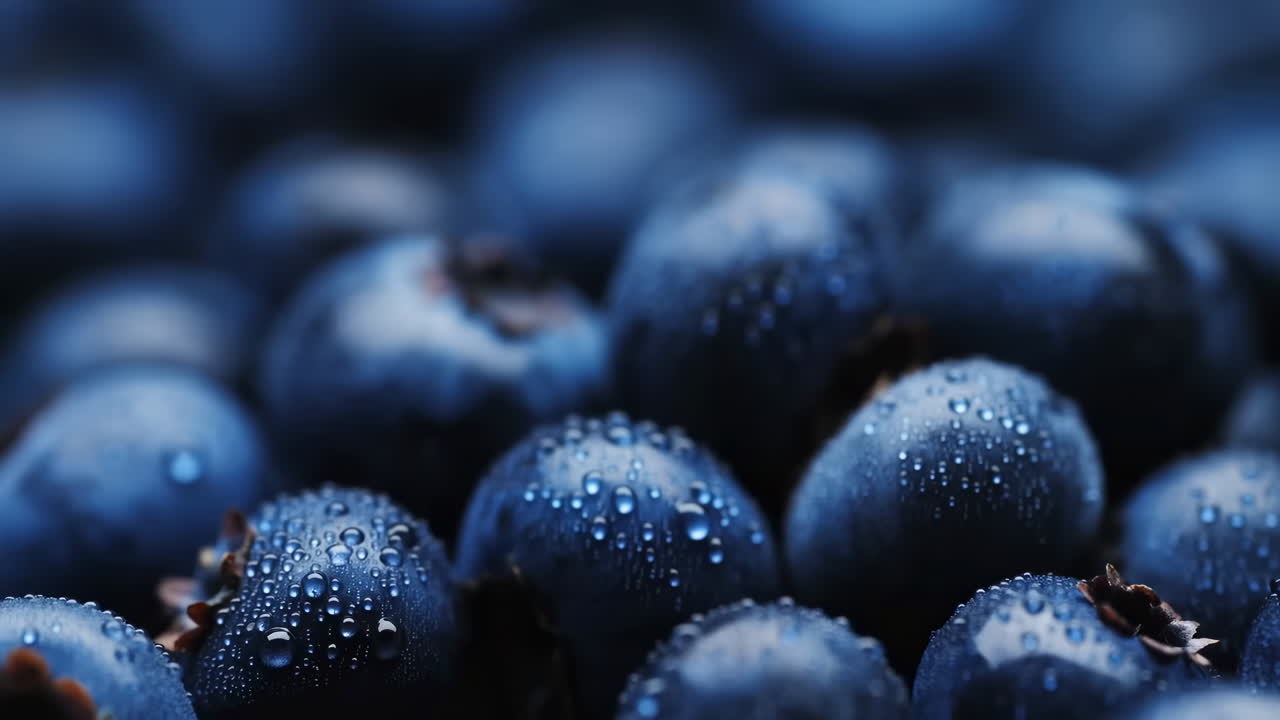 Primer plano de arándanos azules frescos con gotas de agua