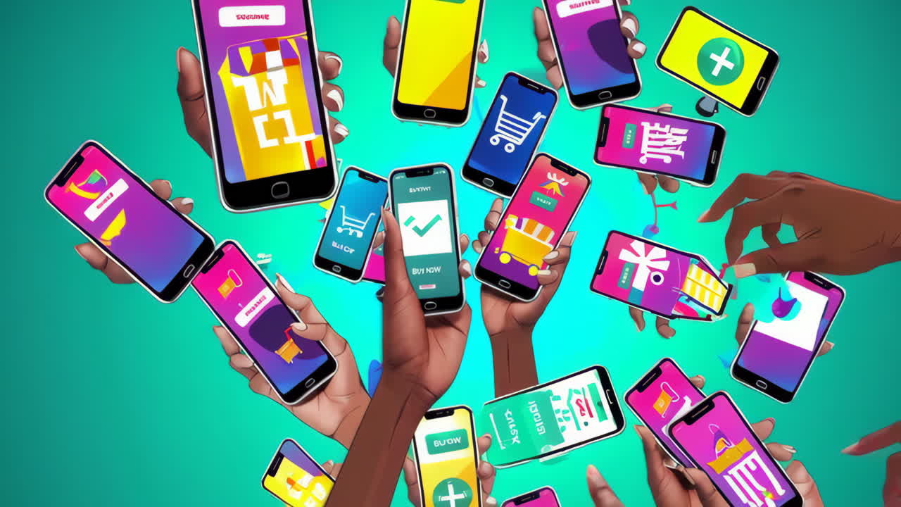Dynamic Mobile E-commerce: Hands Engaging in Online Shopping and Digital Transactions