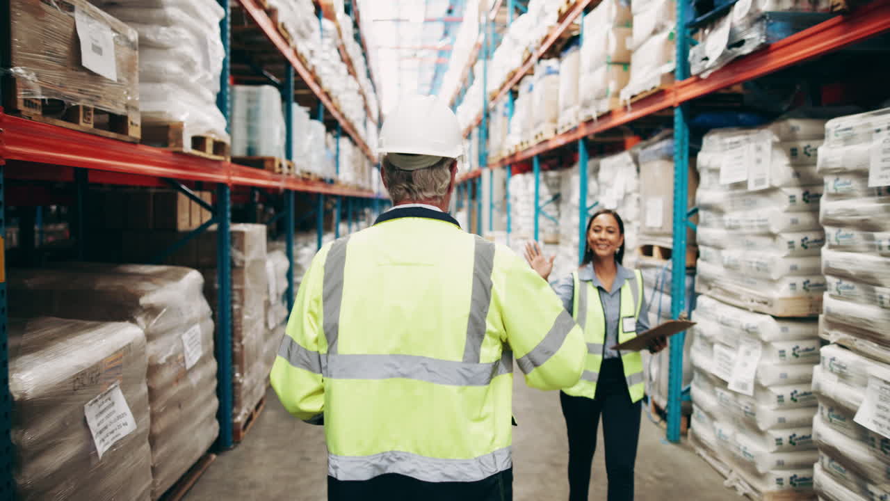 Worker in Warehouse Inspecting Inventory