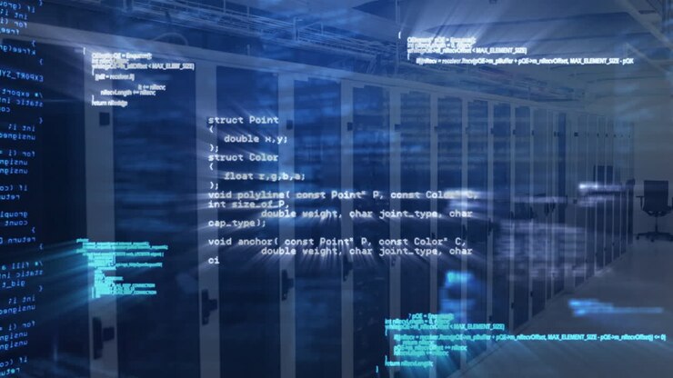 Animation of data processing over server room
