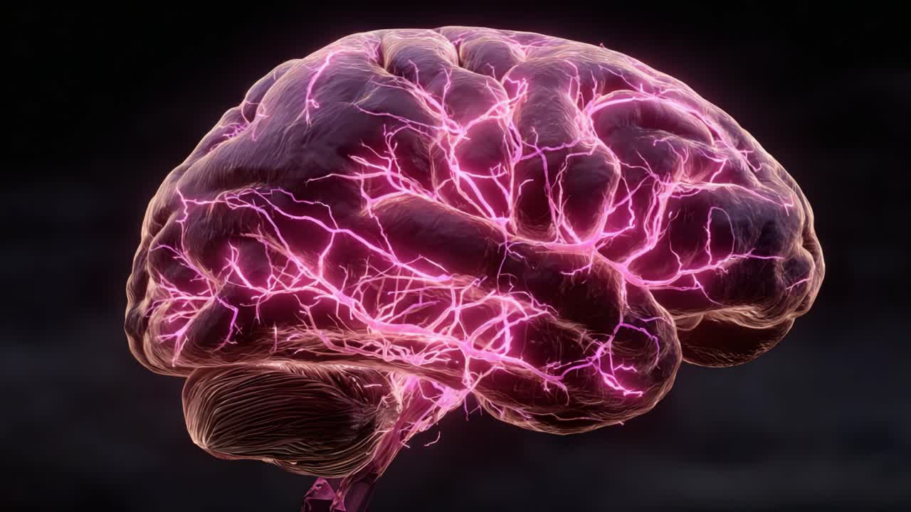 A Captivating Visual of a Brain Enhanced with Electric Pulses Representing Neural Activity and Cognitive Processes in a Dark Environment