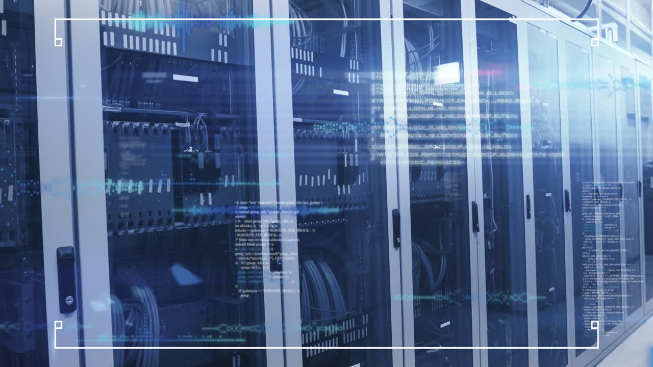 Animation of interface with data processing against computer server room
