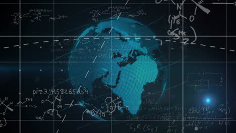 ecuaciones y fórmulas matemáticas sobre animación de globo giratorio