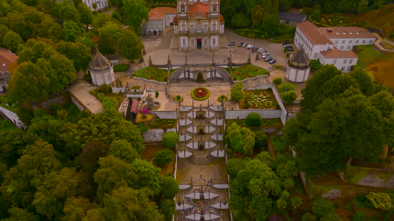 Aerial view of Bom Jesus do Monte with tourists exploring the site